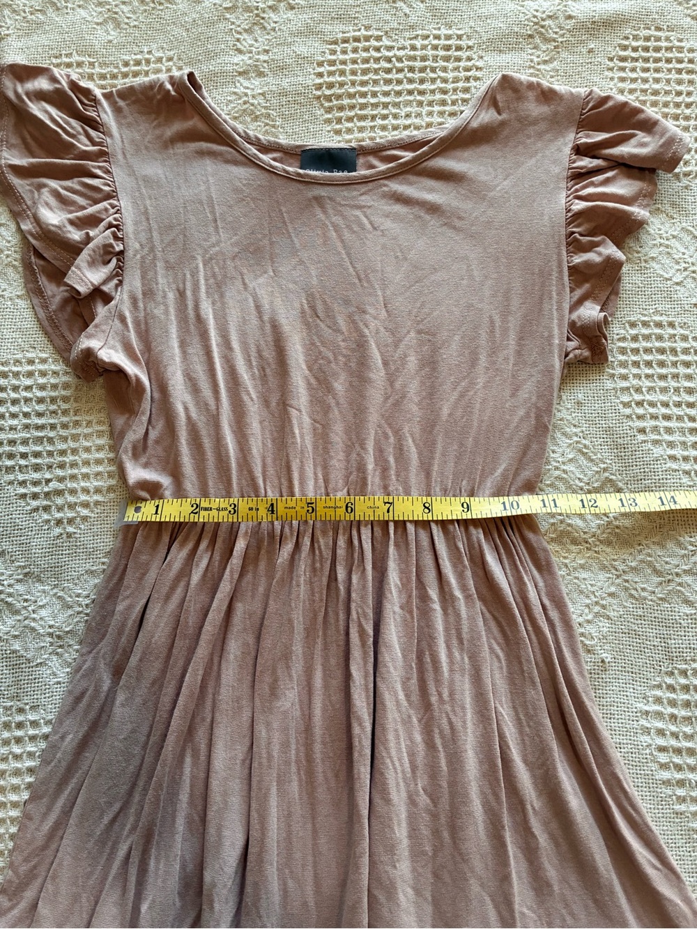 Olivia Rae Dress Flutter Sleeve Tiered Skirt Knit Stretch Blush Rose Size Small - Picture 5 of 9